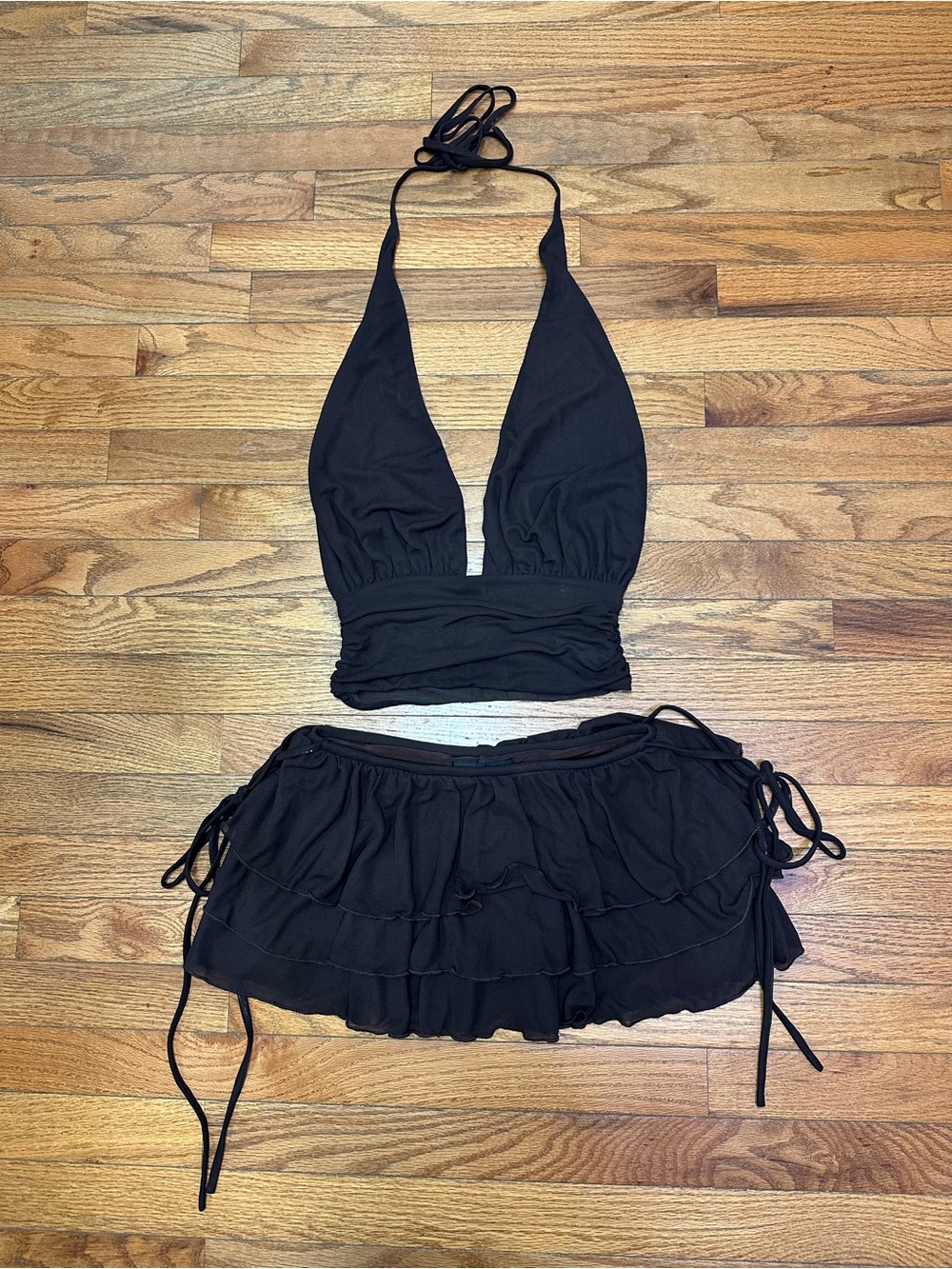 White Fox Boutique Dolce Dreams Halter Top & Mini Skort Chocolate - Picture 3 of 4